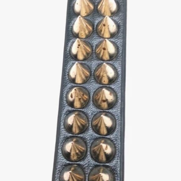 Triple Row + Double Row Black Spiked Vegan Leather Bracelets Set of 2 -New - Picture 4 of 12